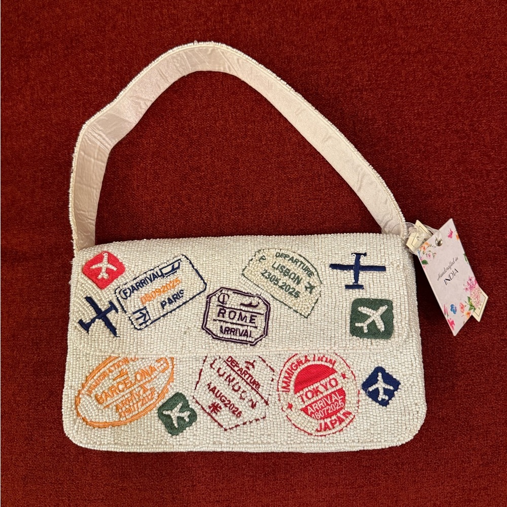 NWT Viral Travel Passport Cities Beaded Bag Made in India Handcrafted Handmade